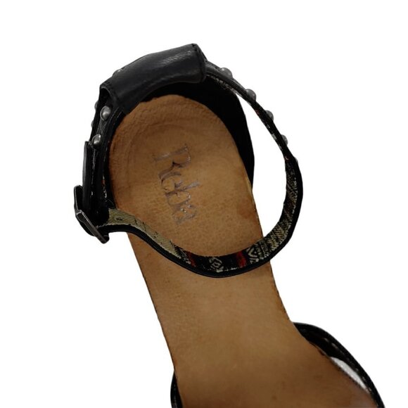 REBA Black Ankle Strap Leather Studded  Sandals - Picture 12 of 12